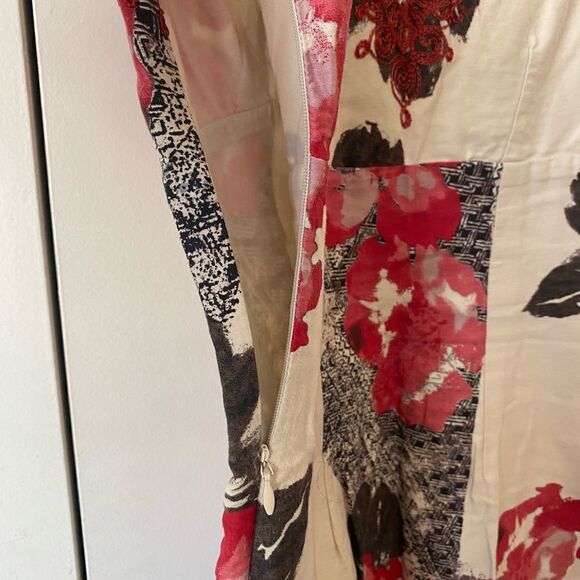 Floral Print V Neck Embroidered Cotton Tank Dress - Picture 10 of 11